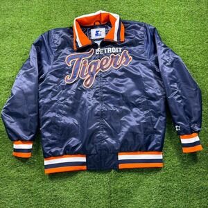 Vintage Detroit Tigers Starter Jacket Mens XL Satin Bomber 90s 80s Embroidered